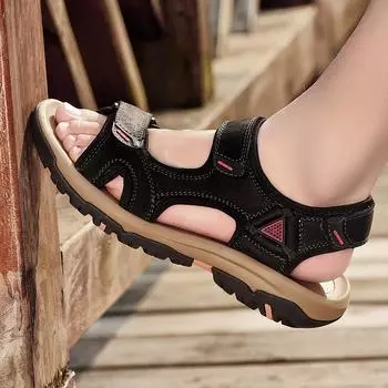 Модные классические мужские сандалии Летняя мода Натуральная кожа сандалии мужские уличные повседневные легкие сандалии на плоской подошве пляжные мужские сандалии 6.5 хаки