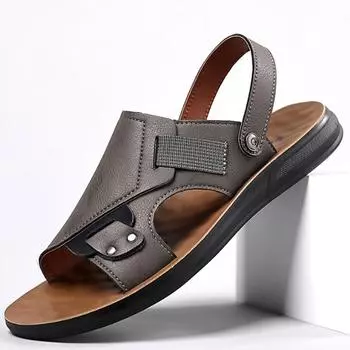 Модные классические мужские сандалии с открытым носком, лето 2024 г., нескользящие водонепроницаемые сандалии, мужские с мягкой подошвой, износостойкие, для среднего возраста, двойного назначения 38 хаки