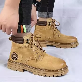 Модные классические мужские высокие ботинки в стиле ретро, мужские ковбойские сапоги из натуральной кожи, зимние модные плюшевые теплые уличные ботинки на шнуровке с нескользящей подошвой 38 серый