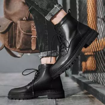 Модные классические мужские высокие уличные ботинки 2024 года, модные кожаные мотоциклетные ботинки с толстой подошвой, новое поступление, удобные мужские ботильоны 38 бежевый