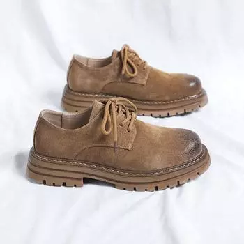 Модные классические мужские замшевые туфли на толстой подошве со шнуровкой, оксфордские туфли для деловых поездок и интервью, подошвы ручной работы 38 серый