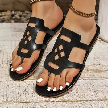 Модные классические однотонные женские шлепанцы с застежкой-молнией на плоской подошве 2024 года, летние женские легкие шлепанцы, нескользящие износостойкие тапочки для улицы 36 чёрный