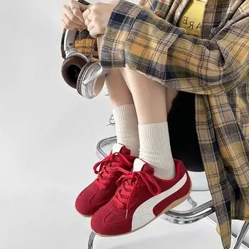 Модные классические ретро универсальные кроссовки на платформе женские новинка 2025 года осень увеличение роста легкие повседневные спортивные туфли 35 красный