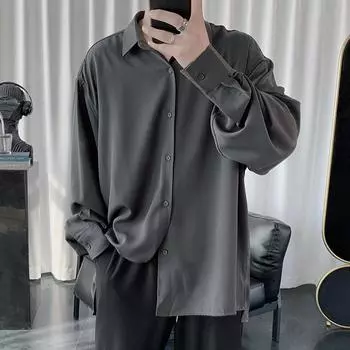 Модные классические свободные рубашки мужские черные с длинным рукавом с отложным воротником мужские рубашки одежда M белый