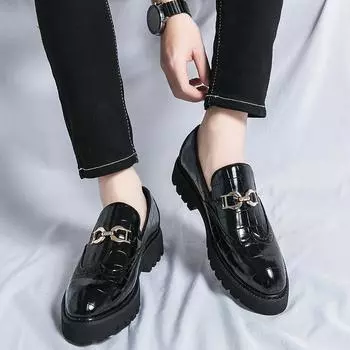 Модные классические тенденции осень уличные мужские кожаные туфли на платформе оксфорды мужские туфли дерби повседневные мужские рабочие туфли на шнуровке с толстой подошвой 38 чёрный