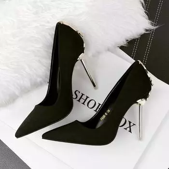 - Модные классические туфли на тонком каблуке с металлической пряжкой-бабочкой на высоком каблуке женские замшевые новые туфли-лодочки на очень высоком каблуке женские 34