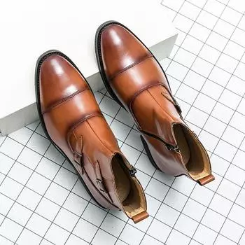 Модные классические винтажные мужские ковбойские сапоги Модные ботильоны из натуральной кожи Удобные остроносые мужские мотоциклетные ботинки Официальная обувь 38 коричневый