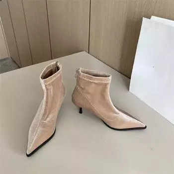 Модные классические женские ботильоны с острым носком на тонком высоком каблуке, с молнией сзади, для вечернего платья, для офиса, женские туфли, размер 35-40 35