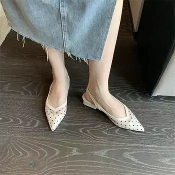 Модные классические женские туфли класса люкс сандалии в горошек с открытой пяткой женские босоножки на низком каблуке кружевные босоножки женские воздушные сетчатые шлепанцы в стиле Лолита женские 5