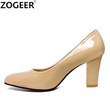 Модные классические женские туфли-лодочки Элегантные туфли на высоком каблуке из цельной искусственной кожи телесного красного и черного цвета на каблуке для офиса и свадьбы, женские туфли большого размера 34 чёрный