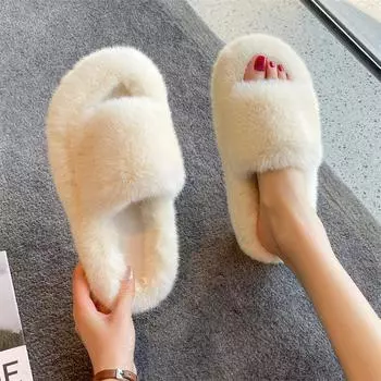 Модные классические зимние пушистые тапочки женские мягкие плюшевые уютные домашние тапочки женские пушистые открытые носки для дома и улицы повседневные теплые плюшевые тапочки 35