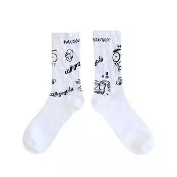Модные классные носки Студенческие хлопковые носки Alien Белые забавные мужские носки Носки средней длины для скейтбординга Носки в стиле хип-хоп с граффити One size