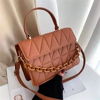 Модные клетчатые женские сумки через плечо Модные сумки через плечо с цепочкой Дизайнерские сумки и кошельки Маленькие сумки с клапаном и ручкой сверху кофейный