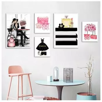 Модные книги Парижское парфюмерное платье, губная помада, настенная живопись на холсте, постеры на скандинавскую тему и печатное украшение для гостиной 21cm30cm NoFrame