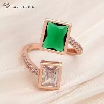Модные кольца цвета розового золота, прямоугольные кольца с кубическим цирконием, изменяемого размера, для женщин, ювелирные изделия для свадебной вечеринки, элегантный подарок