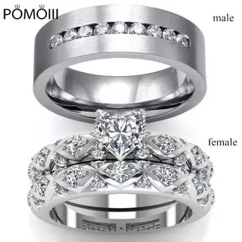 Модные кольца для влюбленных, простое мужское кольцо из нержавеющей стали, романтическое сердце, стразы, циркон, женские кольца, набор 6