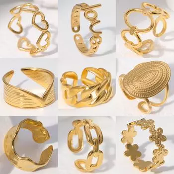 Модные кольца из нержавеющей стали для женщин, регулируемое кольцо на палец с цветочным сердечком, модные вечерние украшения, геометрическое эстетичное открытое кольцо 7