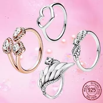 Модные кольца из стерлингового серебра 925 пробы, сверкающие крылья ангела, полированное открытое сердце, геометрические формы, открытые кольца, женские юбилейные украшения 9 красный