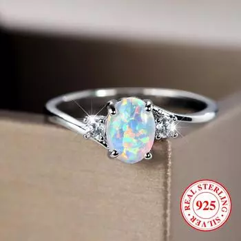 Модные кольца из стерлингового серебра 925 пробы с белым огненным опалом для женщин, свадебных помолвок, ювелирных украшений, подарков на вечеринку 6