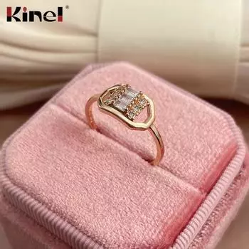 Модные кольца Kinel с квадратным цирконом 6 розового золота