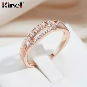 Модные кольца Kinel с полыми полыми циркониями для женщин 6 розового золота