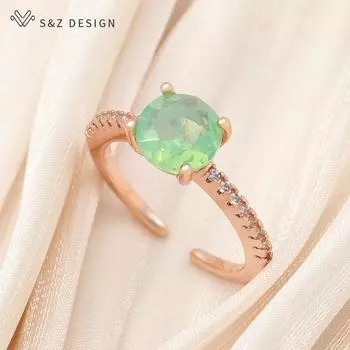 Модные кольца розового золота с круглыми кристаллами изменяемого размера для женщин, свадебные модные ювелирные изделия с кубическим цирконием, подарок