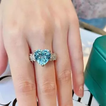 Модные кольца с цирконием и синим сердечком для женщин, регулируемое кольцо на палец с геометрической формой из нержавеющей стали, рождественский подарок, ювелирные изделия для любви
