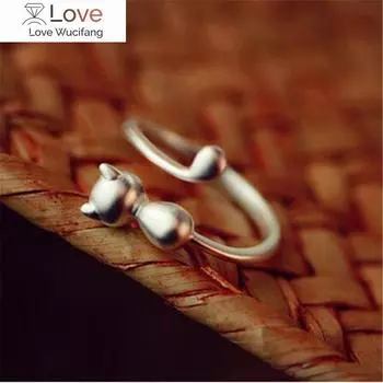 Модные кольца с изображением кошки из стерлингового серебра 925 пробы для женщин, свадебные украшения для девочек, регулируемое кольцо B006 Resizable