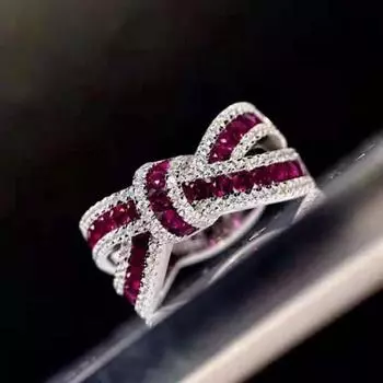 Модные кольца с микро-паве розово-красным сапфиром и узлом для женщин, индивидуальные модные кольца с драгоценными камнями, ювелирные изделия 6 красный