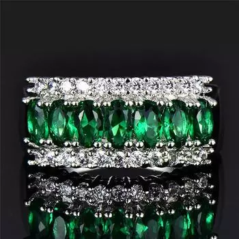 Модные кольца с зеленым и розовым камнем огранки «маркиза», свадебные женские серебряные ювелирные изделия, подарки, размер 6-12 6 зелёный