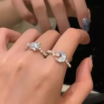 Модные кольца со стразами и звездами, луной, 2024 г., новые изысканные кольца с открытым указательным пальцем для женщин, модные аксессуары, ювелирные изделия для вечеринок для девочек, подарок аэро