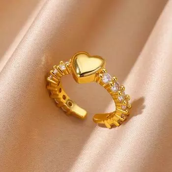 Модные кольца в форме сердца из циркония для женщин, обручальное кольцо из нержавеющей стали золотого цвета в форме сердца, женское эстетическое ювелирное изделие, подарок на день рождения для девочек