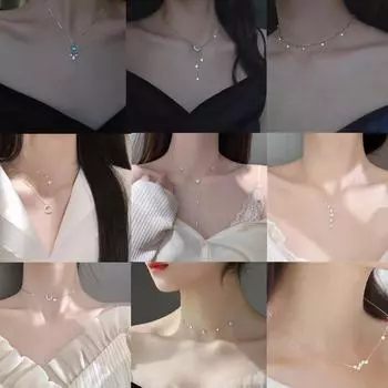 Модные колье-чокеры с цепочкой для женщин из серебра 925 пробы с подвесками в виде звезд и лунных перьев, ювелирные изделия Dz825