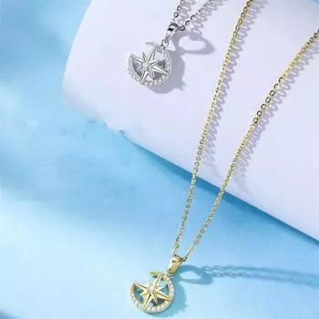 Модные колье-ожерелья для женщин, серебро 925 пробы с кристаллами, подвески в виде звезды и луны, эффектные ювелирные изделия для свадебной вечеринки, Dz612 золотой