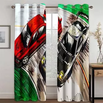 Модные комические граффити гоночные машины крутые мальчики дети мужчины 2 шт светофильтрующие занавески для гостиной спальни оконные драпировки декор 75W60H(CM) 2PCS