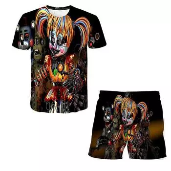 Модные комплекты одежды Five Night At Freddy для мальчиков и девочек, футболки с игрой «Терроист» для маленьких мальчиков и девочек, короткие штаны, костюм, костюм из 2 предметов 170