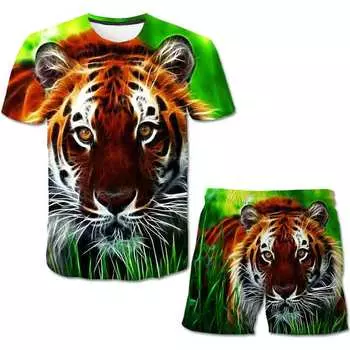 Модные комплекты одежды с тигровым принтом для маленьких мальчиков и девочек, комплект одежды для маленьких девочек, детский спортивный свитер, брюки, костюмы из 2 предметов, наряды 100