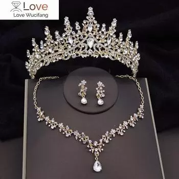 Модные комплекты свадебных украшений в стиле барокко, роскошные серьги-короны, колье, ожерелье, комплект, женское свадебное платье, диадемы, комплект ювелирных изделий для невесты