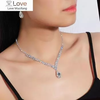 Модные комплекты свадебных украшений Waterdrop для женщин, комплекты из колье, сережек и стразов в форме буквы V, комплекты свадебных украшений