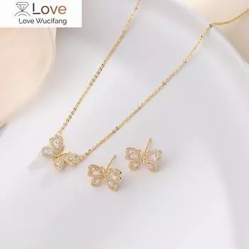 Модные комплекты украшений в виде бабочек, украшенные цирконами, блестящими стразами, позолоченные серьги-цепочки для ключиц, для женщин и девочек, элегантные аксессуары 40cm