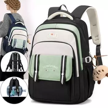 Модные контрастные цвета для девочек-школьниц средней школы, расширенные, усиленные, с плечевым ремнем, подростковые рюкзаки, легкие, большой емкости, сумка для книг зелёный/чёрный