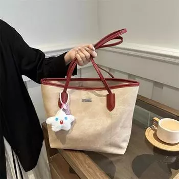 Модные контрастные цвета сумки большой вместимости женские сумки весна 2024 новые сумки через плечо иностранная корейская версия сумка-тоут с подвеской no pendant