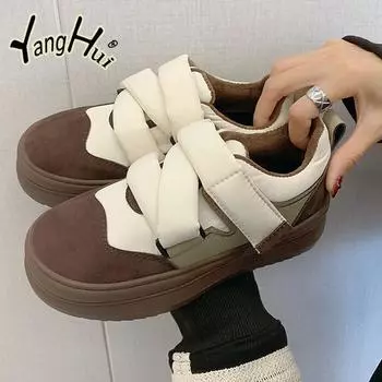 Модные контрастные цветные ретро универсальные туфли на платформе для женщин 2024 года, новые модные спортивные повседневные женские кроссовки черного цвета, весна-осень 35 коричневый