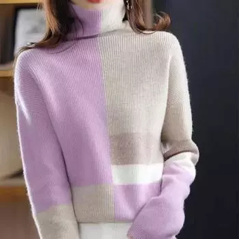 Модные контрастные цветные водолазки, мягкие теплые вязаные свитера, осень-зима, повседневные свободные свитера с длинным рукавом, топы, джемперы M зелёный