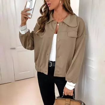 Модные корейские куртки, тонкие, универсальные, темпераментные, короткие пальто для женщин, повседневные, однотонные, осенние, новые, женские куртки S дубильная кора/хаки