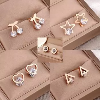 Модные корейские модные серьги-гвоздики с кристаллами циркона для женщин, универсальные женские аксессуары для ушей из нержавеющей стали, ювелирные изделия для девочек