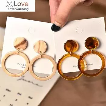 Модные коричневые круглые серьги-клипсы из смолы, темпераментные корейские акриловые геометрические большие круглые серьги-клипсы для женщин без пирсинга