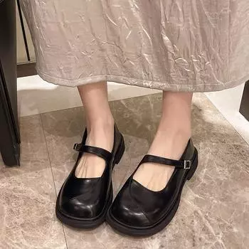 Модные коричневые туфли в стиле ретро в стиле Лолита, женские классические туфли с круглым носком, туфли в стиле колледжа для девочек, лоферы на толстой подошве, обувь из натуральной кожи 35 чёрный