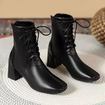 Модные короткие сапоги для женщин, ботильоны в стиле панк на шнуровке, на толстом высоком каблуке, женские ботильоны, элегантная обувь, челси, армейские ботинки 35 бежевый