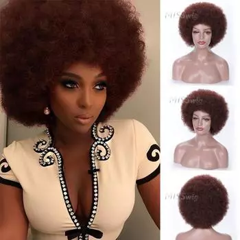 Модные короткие вьющиеся волосы, полные парики, коричневый афро-кудрявый парик для женщин wig & wig cap чёрный